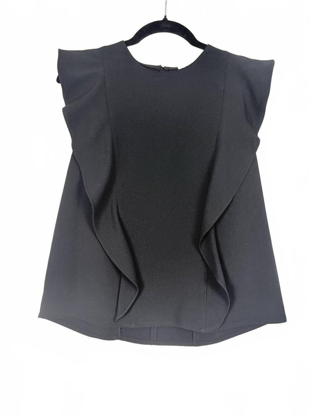 A.L.C. Black Ruffle Sleeve Crew Neck‎ Blouse Top Solid Size 2